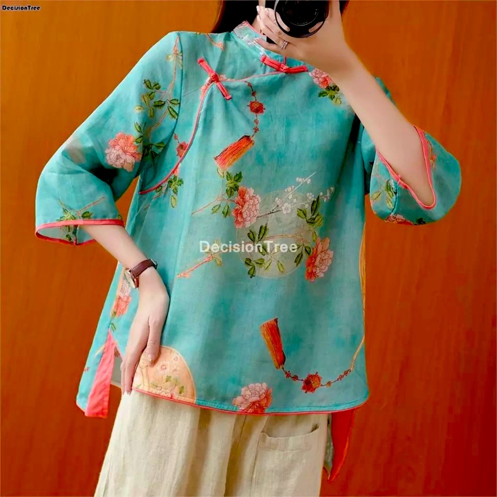 Oriental HanFu Retro Flower Print Blouse